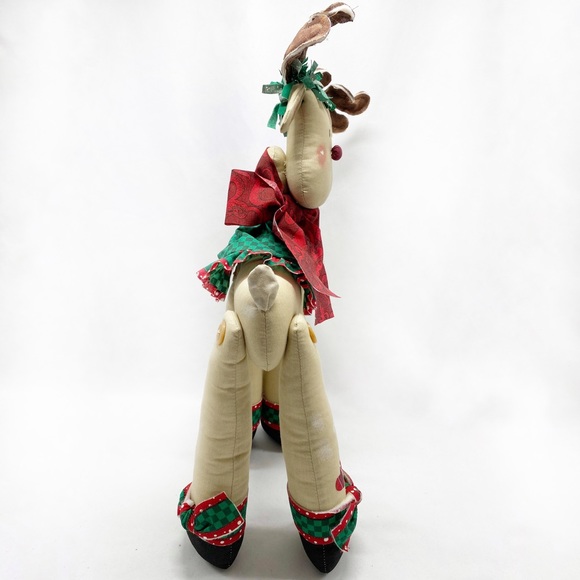 Vintage Handmade Folk Art Fabric Reindeer Couple Boy Girl 2 Pc. - Picture 5 of 16